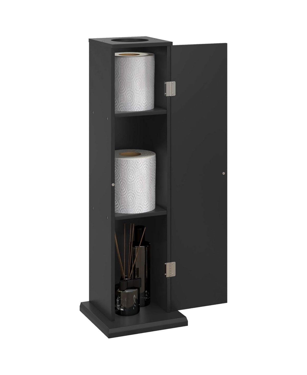 Bathroom Toilet Paper Cabinet with Doors and Shelves, - Black