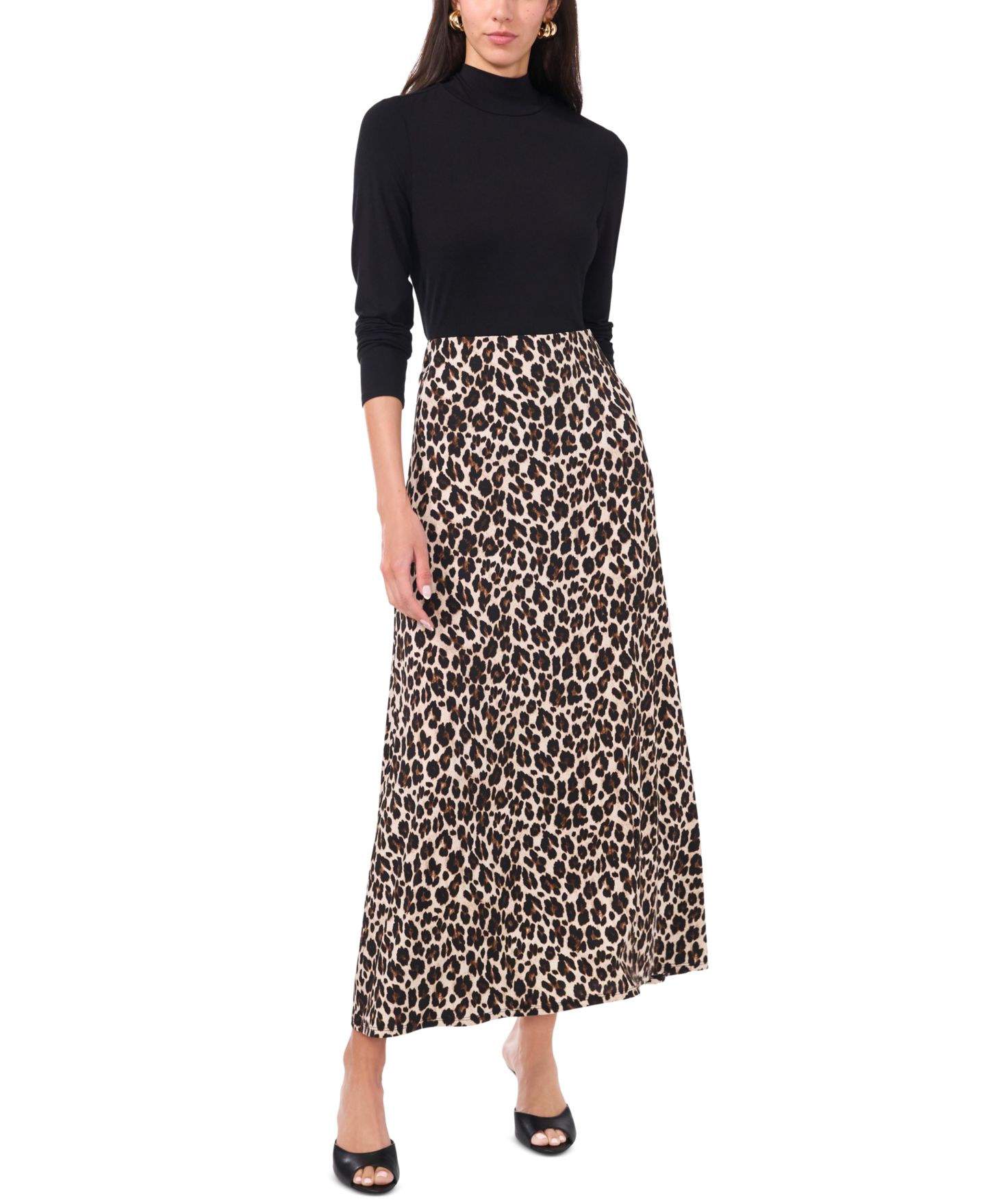 Женская юбка Vince Camuto Pull-On A-Line Cheetah Print Midi, цвет: Насыщенный чёрный — фото 3