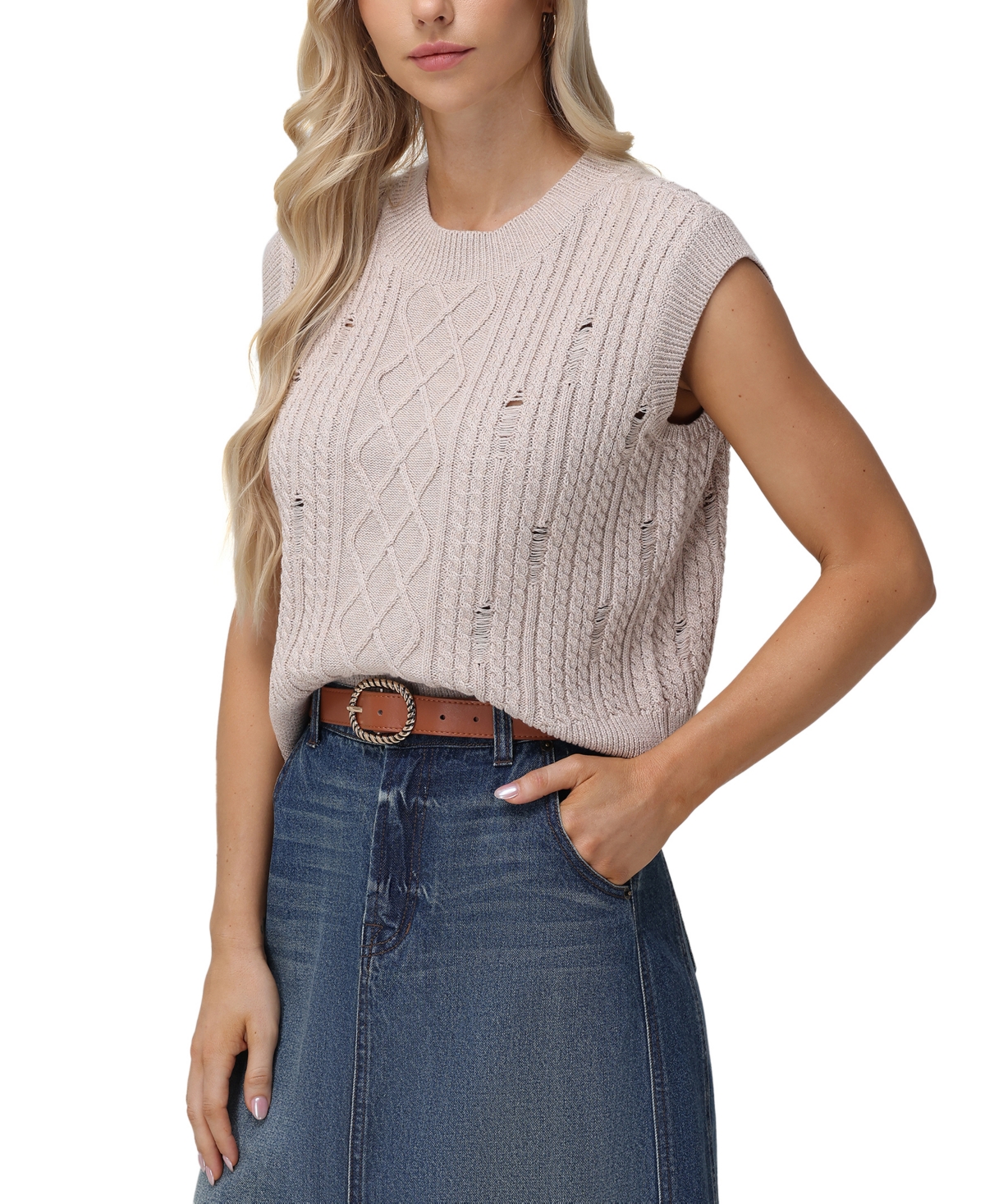 Frye Women's Cotton Sleeveless Distressed Crewneck Sweater