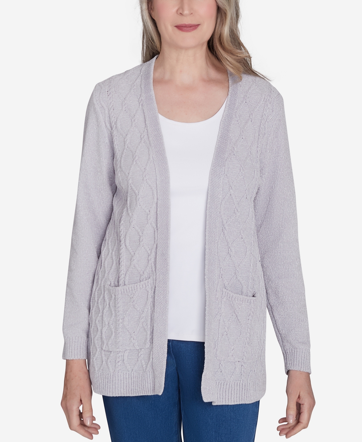 ALFRED DUNNER PETITE CLASSICS CHENILLE CARDIGAN SWEATER WITH POCKETS 