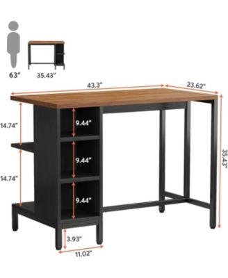 Kitchen Island, Kitchen Shelf Kitchen Bar Table with 5 Open Storage Shelves and Large Worktop, Industrial Butcher Block Island (Stools Not Included)