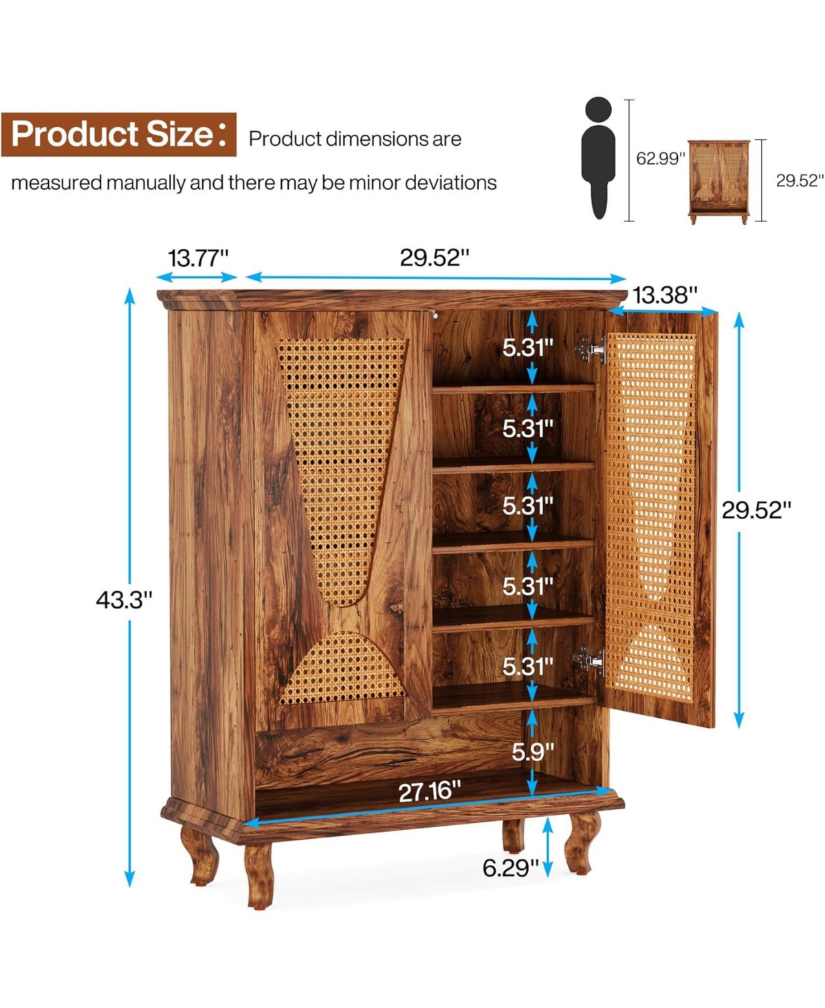 Tribesigns Rattan Shoe Cabinet for Entryway, 5-Tier Hidden Shoe Organizer Cabinet with Ventilated Doors, Modern Freestanding 25-Pair Shoe Rack C