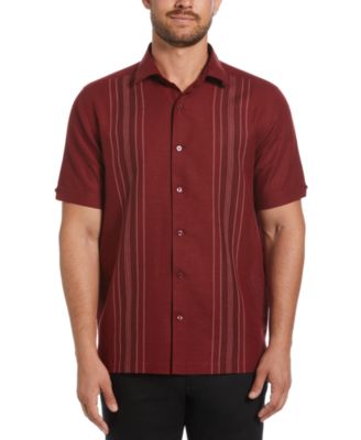 Cubavera - Men's Linen Blend Yarn Dyed Short Sleeve Button-Down Panel Shirt