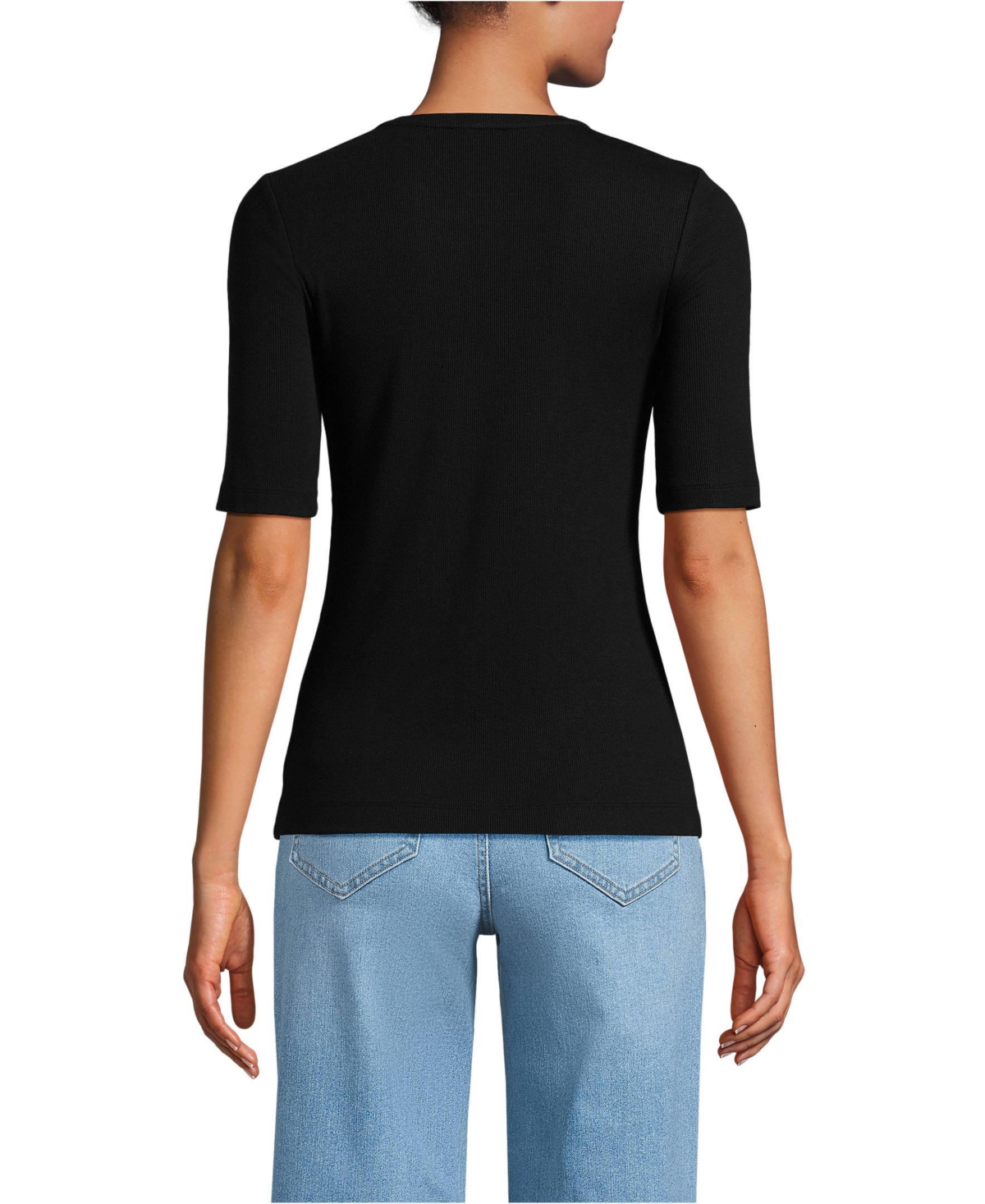 Lands' End Women's Drapey Rib Skimming Elbow Sleeve Crew Neck T-shirt