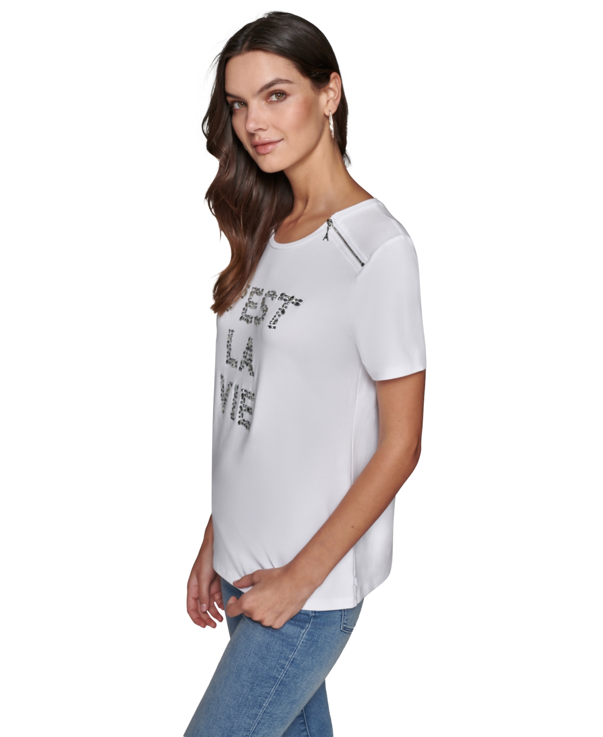 Karl Lagerfeld Paris Women's Embellished Graphic T-Shirt, Regular & Petite
