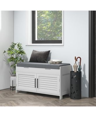 Shoe Bench, Entryway Bench with Cushion, Hidden Compartments, White