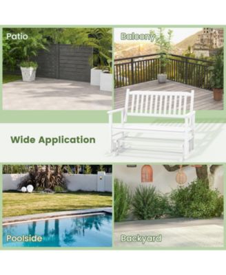 2 Seats Outdoor Glider Bench with Armrests and Slatted Seat-White