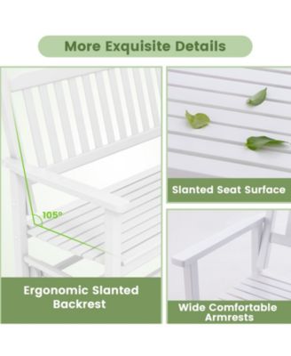 2 Seats Outdoor Glider Bench with Armrests and Slatted Seat-White