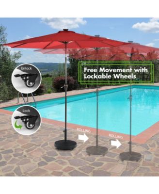 50 LBS Patio Wicker Style Resin Umbrella Base Stand Heavy Duty with Wheels