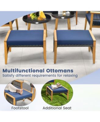 7 Piece Outdoor Conversation Set with Stable Acacia Wood Frame Cozy Seat & Back Cushions-Navy