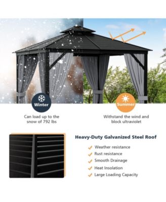 10 x 10 Feet Double-Top Hardtop Gazebo with Galvanized Steel Roof-Gray