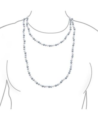 Hand Knotted 62 Inch Multicolor Simulated Pearl Strand Necklace Triple Wrap Style