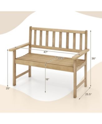 Outdoor Indonesia Teak Wood Garden Bench 2-Person with Backrest and Armrests