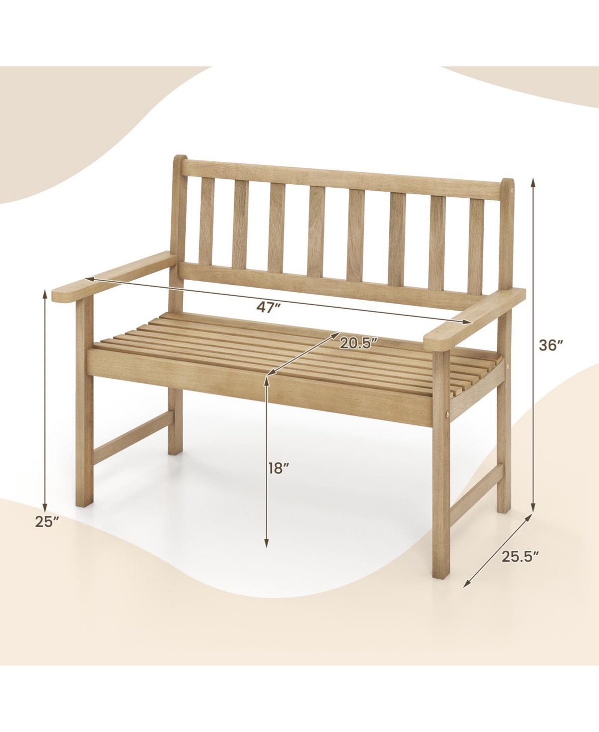 Givimo Outdoor Indonesia Teak Wood Garden Bench 2-Person with Backrest and Armrests
