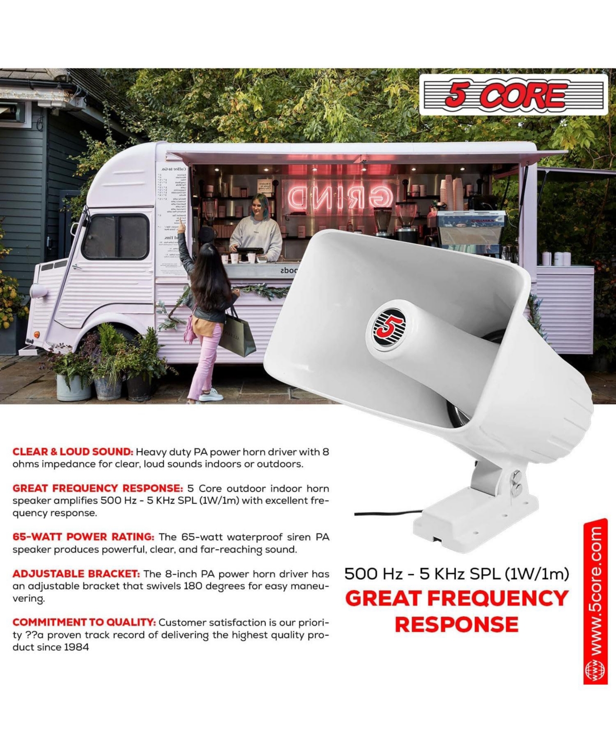 5 Core Indoor Outdoor Pa Horn Speaker 5 x 8 Inch Loud Pa System 8 Ohm 65W Loud Siren Audio - 4PCS