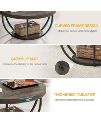 Round Coffee Table, Industrial 2-Tier Circle Coffee Table with Storage Shelves for Living Room, Home Office