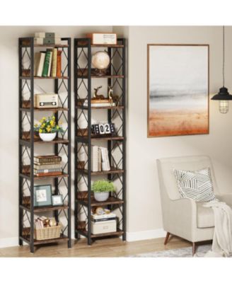78.7-Inch Extra Tall 7-Tier Narrow Bookshelf Freestanding Corner Storage Organizer for Small Spaces and Home Office