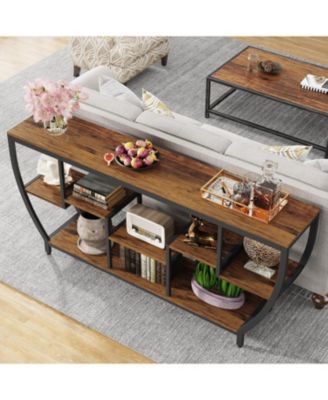 70.9 Inch Long Sofa Table with Shelves, Rustic Console Table with Storage, Industrial Entryway Table TV Stand, Behind Couch Table Accent Tables for Living Room, Hallway, Foyer