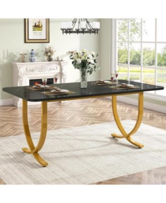 Rectangular Dining Table for 4, 63 Inches Modern Kitchen Table with Faux Marble Table Top and Metal Legs for Dining Room, Kitchen
