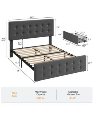 Queen Size Bed Frame with 4 Storage Drawers and Headboard, Velvet Upholstered Platform Bed Frame with Wooden Slats Support, Button Tufted Design, No Box Spring Needed, Blue