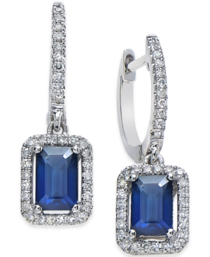 image of Sapphire (1-1/4 ct. t.w.) and Diamond (1/4 ct. t.w.) Earrings in 14k White Gold