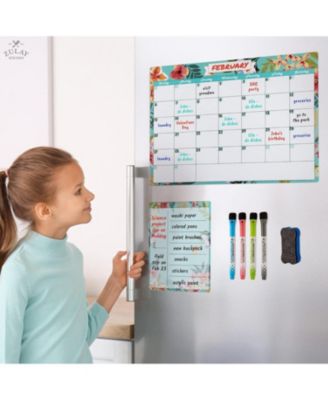 Magnetic Whiteboard Calendar Kit – Includes Notepad, 4 Markers & Eraser for Fridge