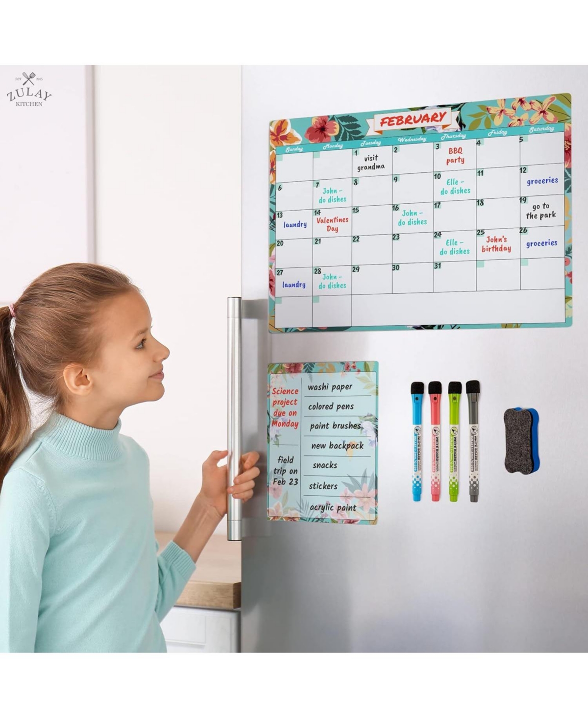 Zulay Kitchen Magnetic Dry Erase Calendar Whiteboard Kit For Fridge