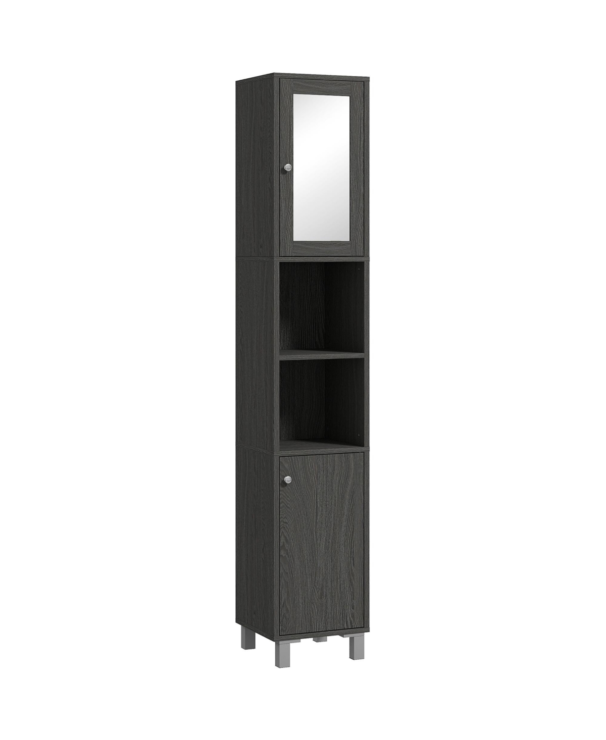 Tall Bathroom Cabinet with Mirror & Adjustable Shelves, - Distressed gray