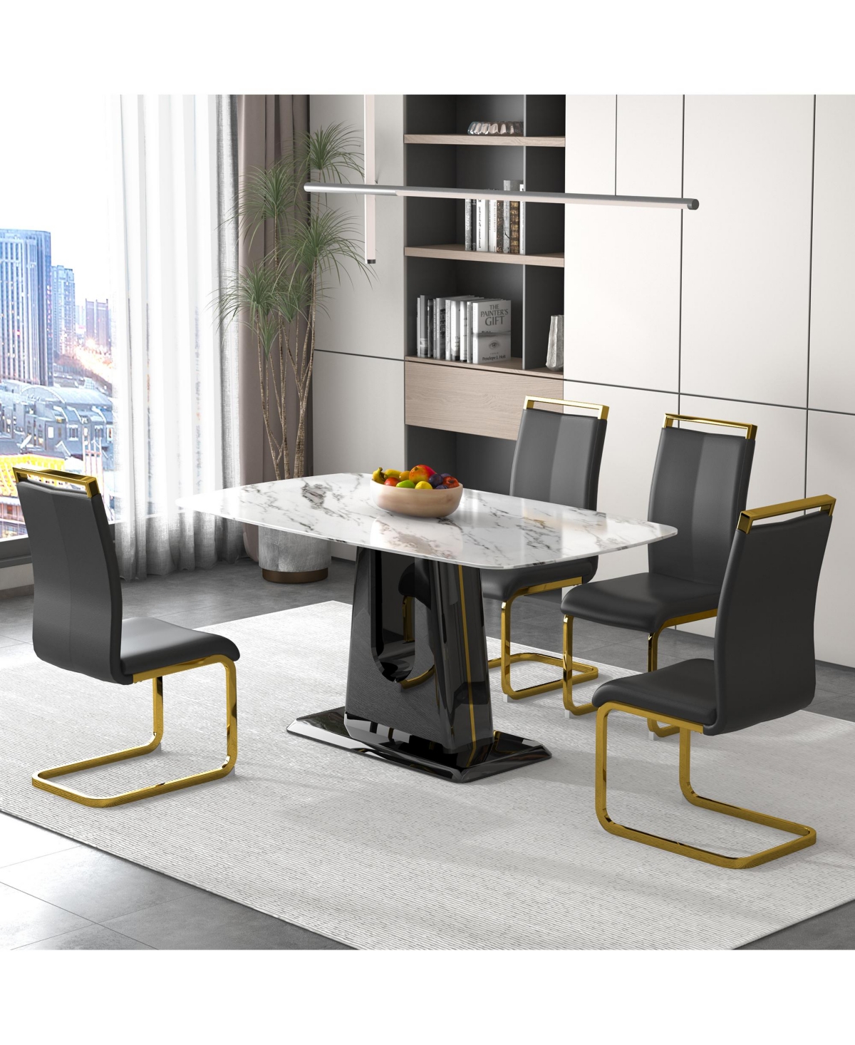Streamdale Furniture A modern, minimalist, and luxurious dining table with aimitation marble tabletop and Mdf legs with U-shaped brackets. Tabl