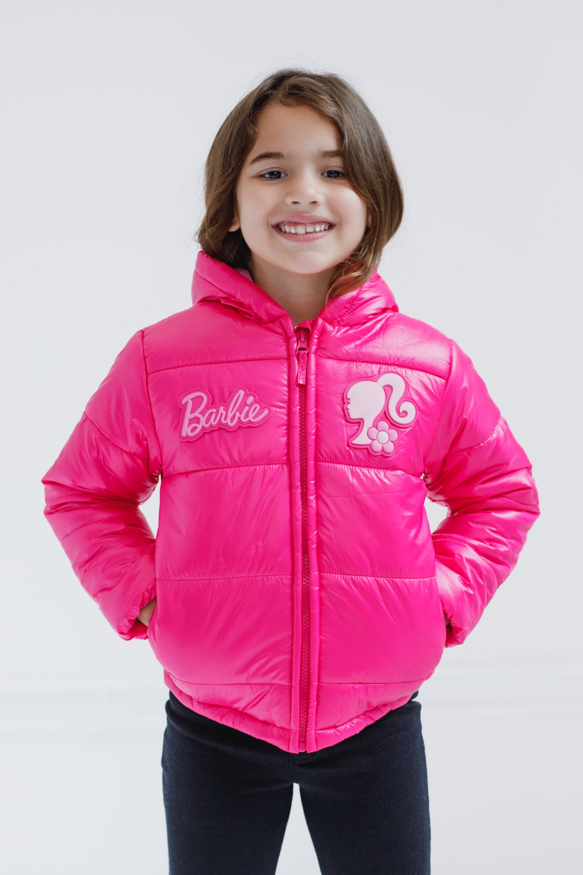 Girls Zip Up Winter Coat Puffer Jacket - Barbie