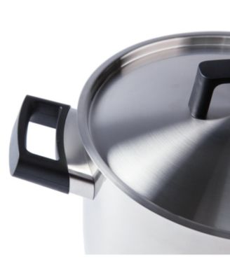 Ron 10" 18/10 Stainless Steel Covered Stockpot 6.8Qt., Black Handles