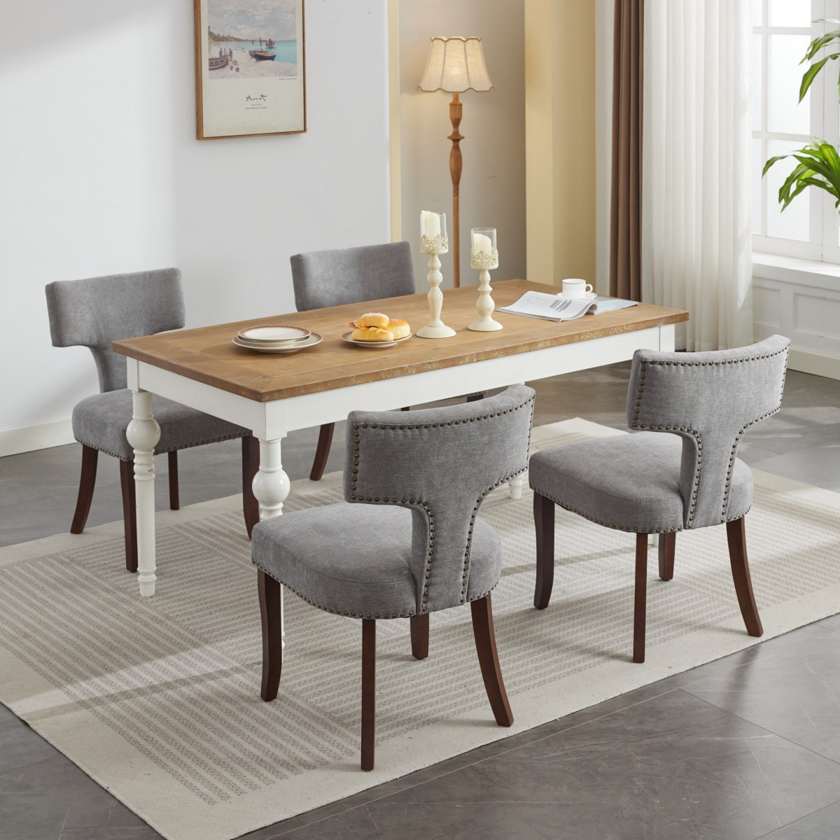 Streamdale Furniture Mid Century Modern Linen Dining Chairs,Set of 2 - Gray