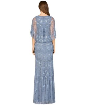 Women's High Neck, Cape Sleeve Beaded Gown