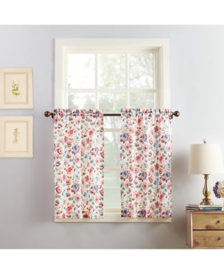 Deana Floral Semi-Sheer Rod Pocket Kitchen Curtain Set