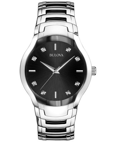 Bulova Men's Diamond Accent Stainless Steel Bracelet Watch 39mm 96D117 ...