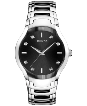 Bulova Men's Diamond Accent Stainless Steel Bracelet Watch 39mm 96D117
