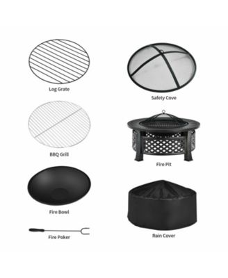 Outdoor Fire Pit with BBQ Grill and High-temp Resistance Finish