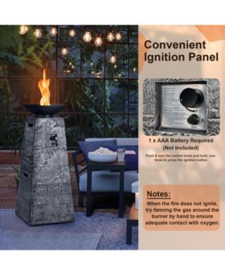 48 Inch Propane Fire Bowl Column with Lava Rocks and PVC Cover-Gray