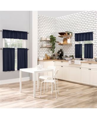 Martine Microfiber Semi-Sheer Rod Pocket Kitchen Curtain Valance and Tiers Set