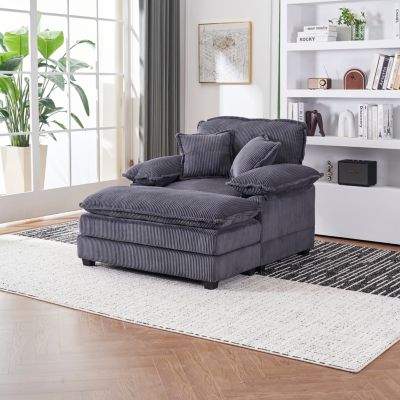  56.3" Corduroy Sofa with Toss Pillows and Ottoman