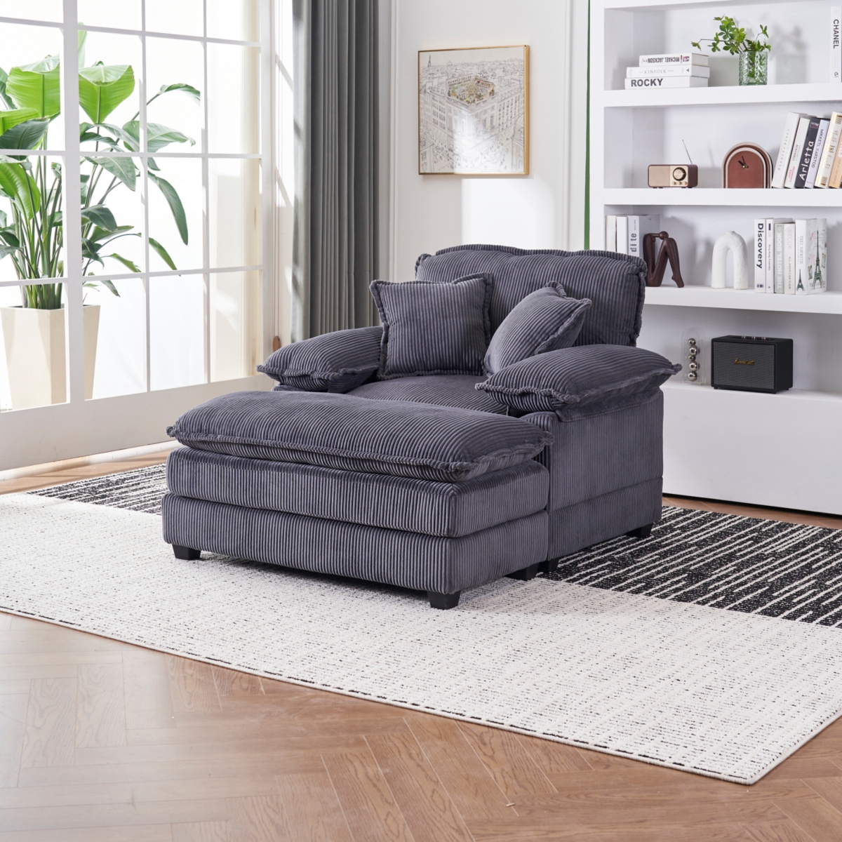 Streamdale Furniture 56.3" Corduroy Sofa with Toss Pillows and Ottoman