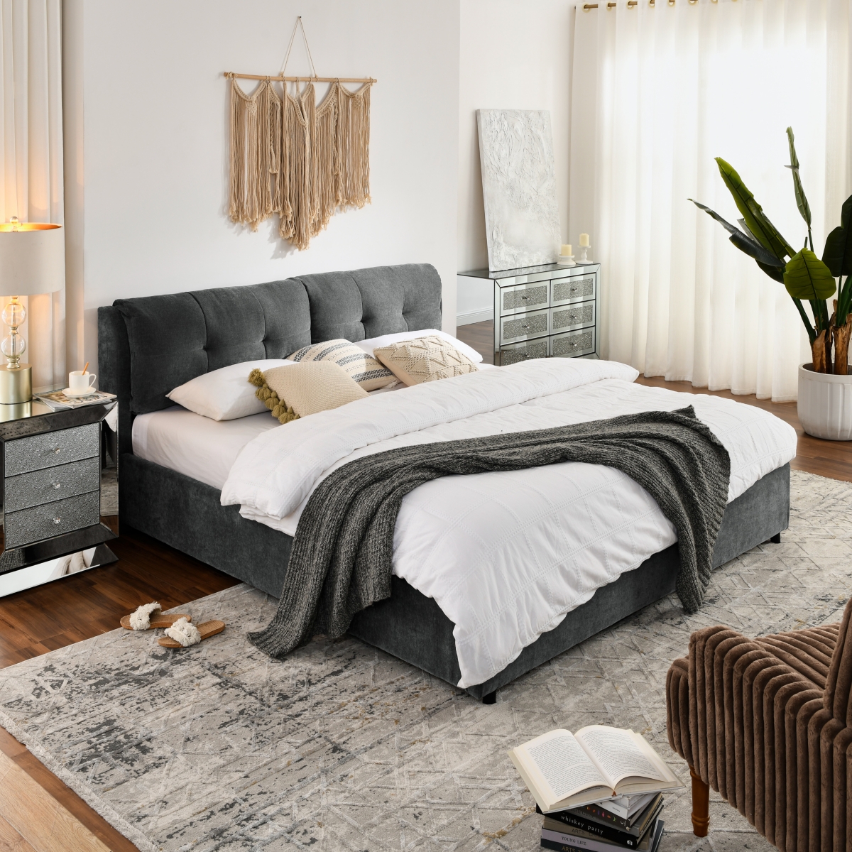 Streamdale Furniture King Size Upholstered Hydraulic Platform Bed with Headboard