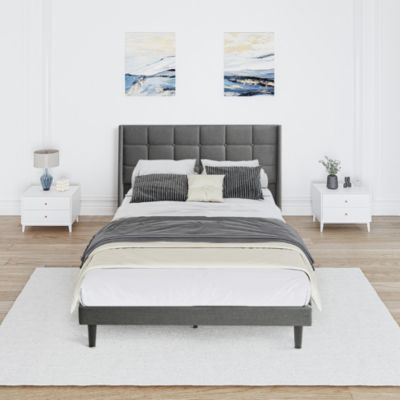 Upholstered Platform Bed Frame with Tufted Headboard