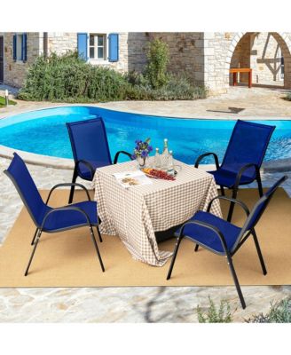 Set of 4 Patio Dining Chairs Stackable Armrest Space Saving Garden