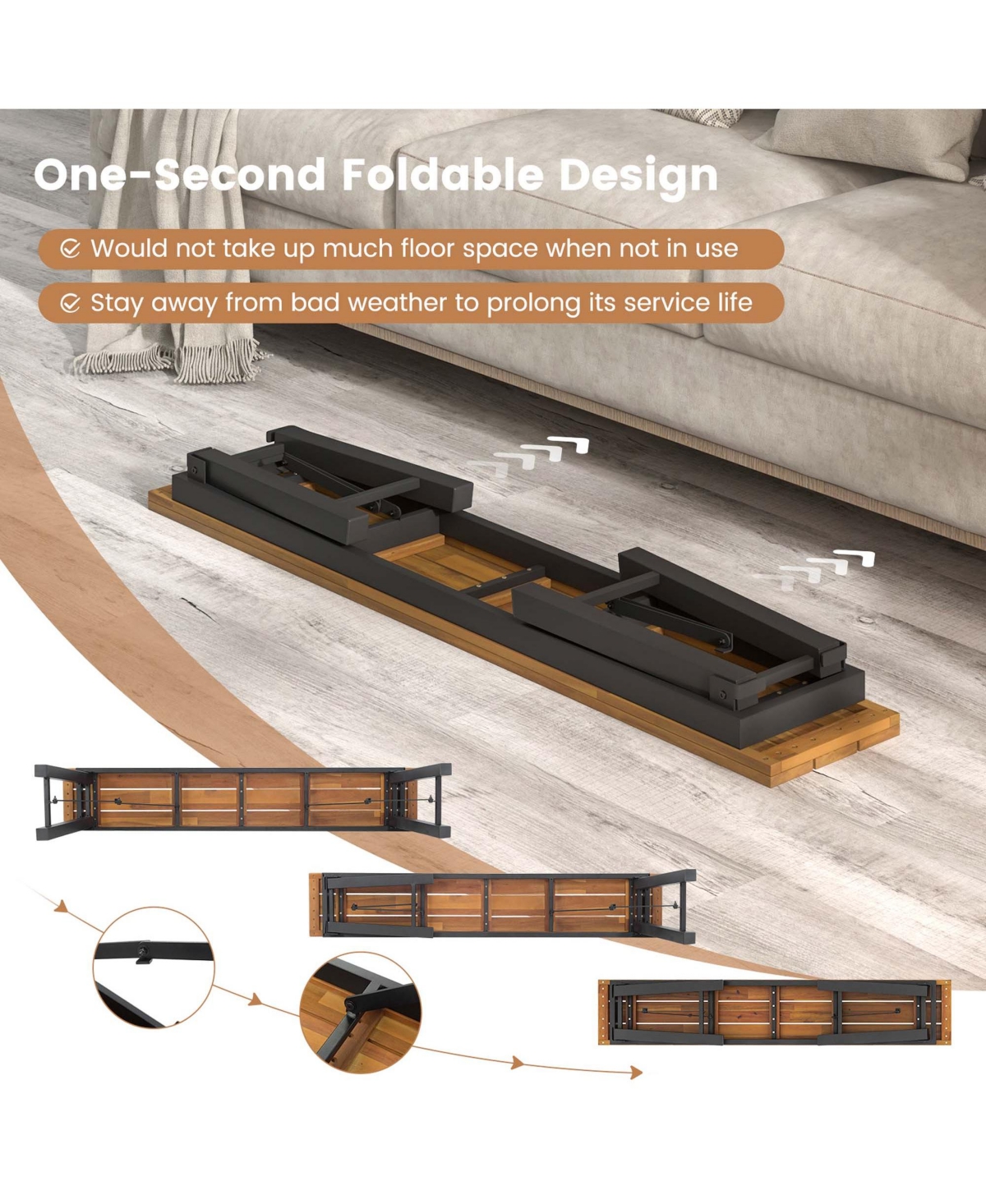 Costway Folding Picnic Table & Bench Set Dining Table with Metal Frame for 4 or 6 Persons