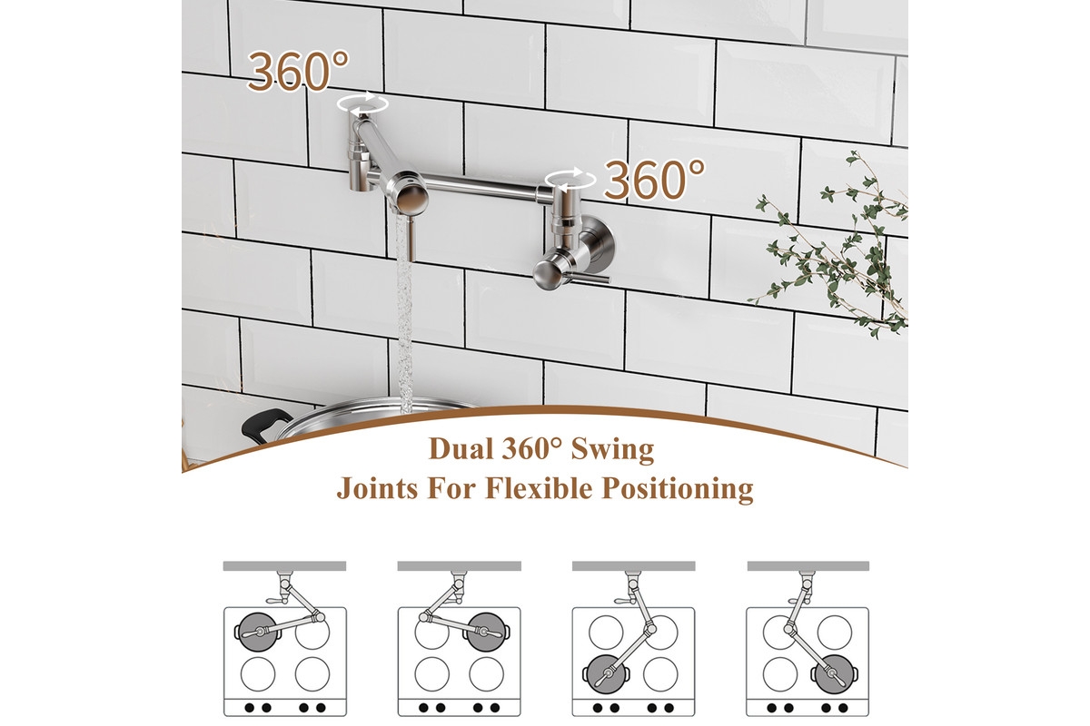 Casainc Contemporary Wall Mount Swing Arm Folding Pot Filler Kitchen Faucet