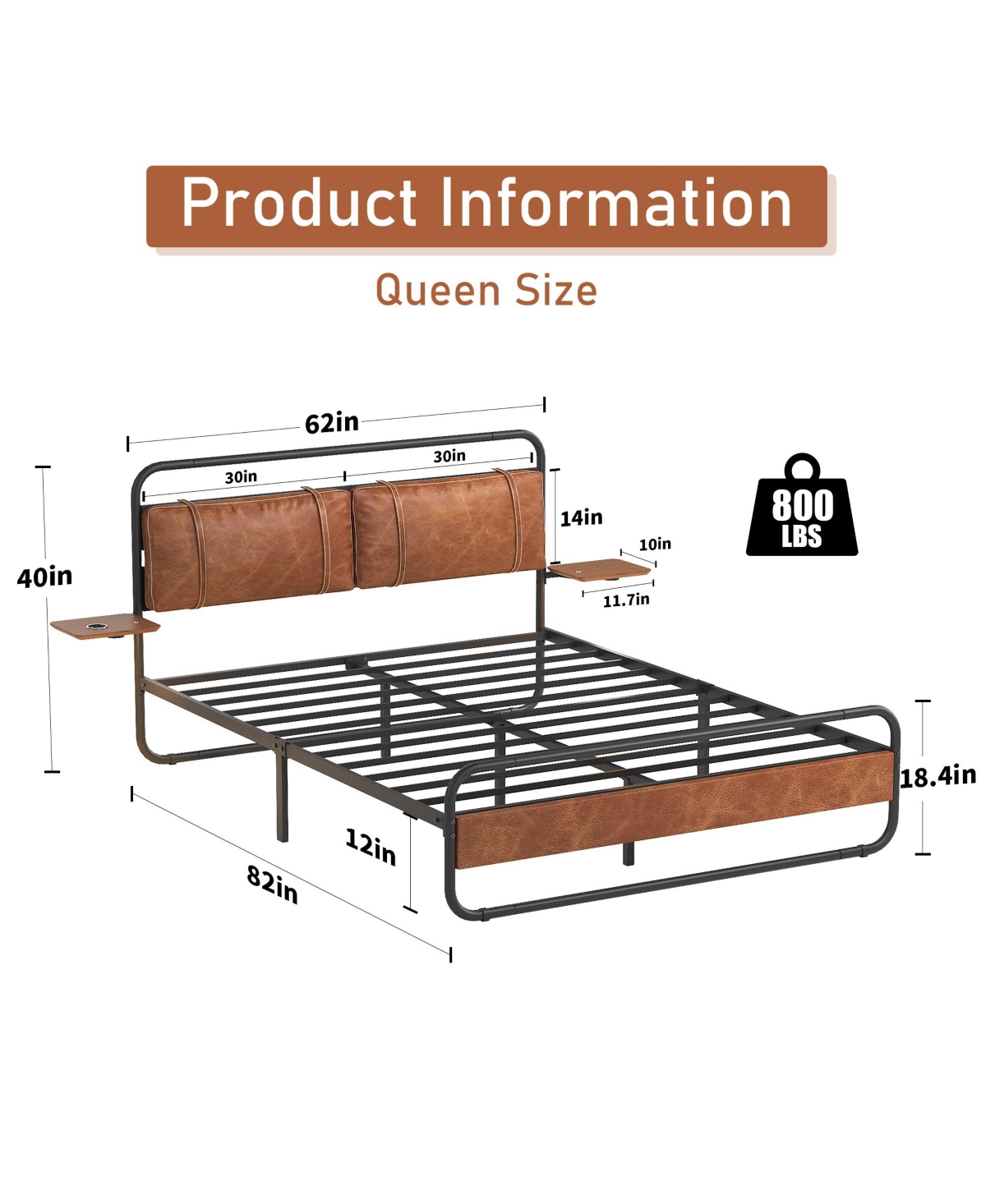Streamdale Furniture Queen Upholstered Bed Frame with Wireless & Usb Charging, Led Light