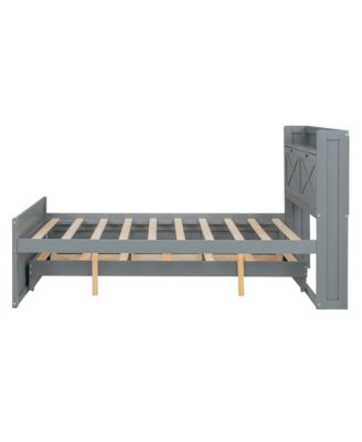 Full Size Wooden Storage Bed with Twin Trundle and Outlets