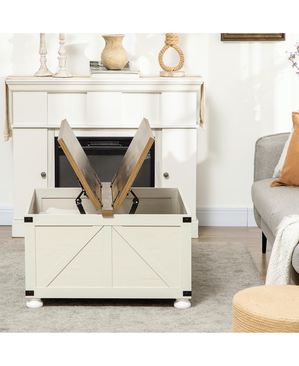 Streamdale Furniture Farmhouse Coffee Table with Storage, Large Square Coffee Table