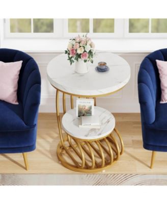 Vintage Arc Frame 2-Tier Round End Table Set